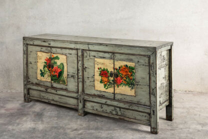 Antique two-doors sideboard in gray color (c.1900). Side view