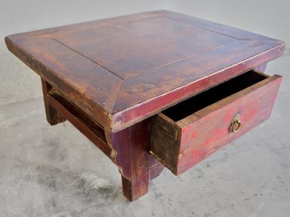 Hand-restored natural solid elmwood antique tea table (China, c.1840).