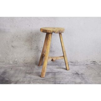 Tabouret en bois rond ancien