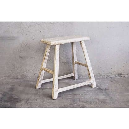 Tabouret bas vintage rectangulaire en bois blanc (vers 1950)