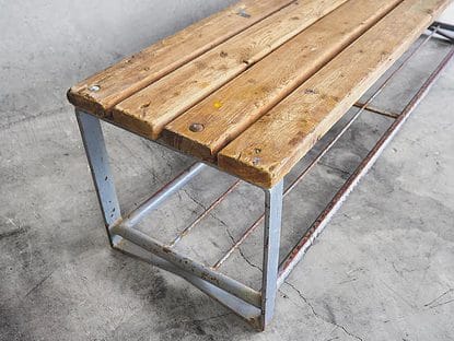 Vintage Outdoor Bench in Solid Pine Wood and Iron Legs (France, c.1930)