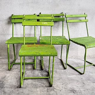 Set de cuatro sillas de jardín vintage de color verde c.1950