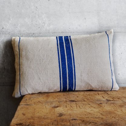 Vintage cushion with blue stripe made from old linen sacks