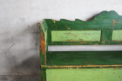 Antique decorative bench in green colour and backrest (Hungary, c.1920)