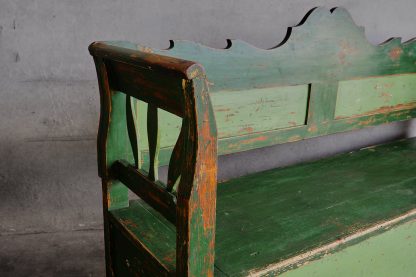 Antique decorative bench in green colour and backrest (Hungary, c.1920)