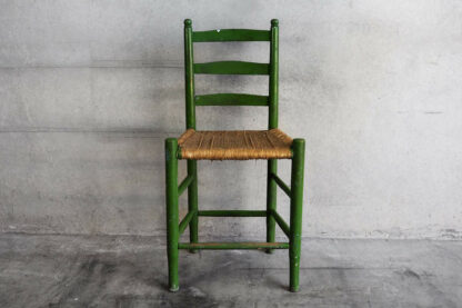 Antique green esparto chair (France, c.1920)