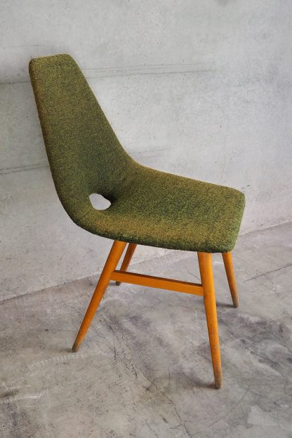 Chaise vintage vert ocre tapissée de laine c.1960