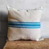 Antique Linen Cushion with Turquoise Blue Stripes