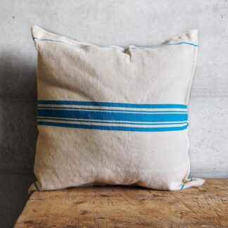 Coussin Antique en Lin à Rayures Bleu Turquoise