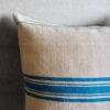 Antique Linen Cushion with Turquoise Blue Stripes