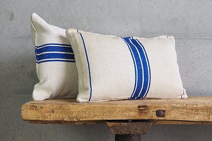 Vintage blue cushion made with old linen sack