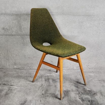 Chaise vintage vert ocre tapissée de laine c.1960