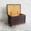 Antique black solid wood trunk with original handles (France, c.1920)