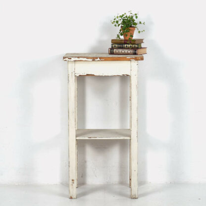 Mesa pequeña vintage blanca de madera maciza (Francia, c.1960