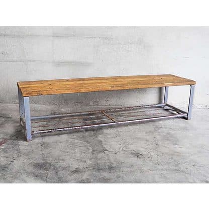 Vintage Outdoor Bench in Solid Pine Wood and Iron Legs (France, c.1930)