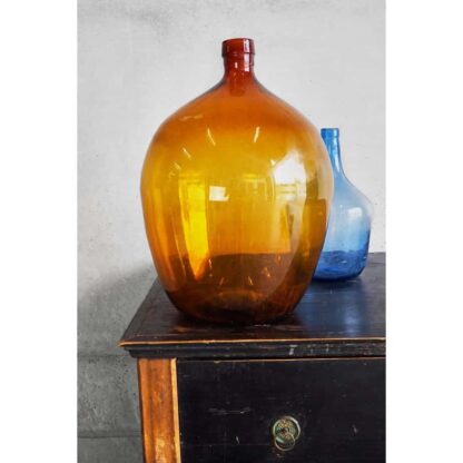 Antique amber blown glass demijohn (France, c.1900).