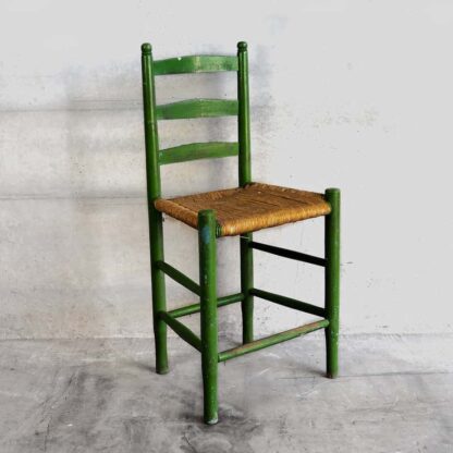 Antique green esparto chair (France, c.1920)