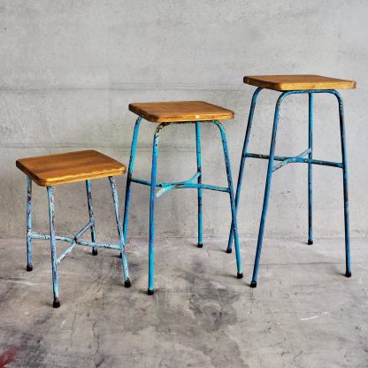 Vintage Industrial Style Stool Set (France, c.1950)