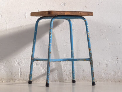 Taburete metal y madera estilo industrial de 50cm (Francia, c.1950)