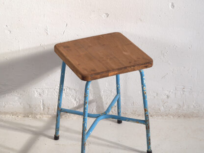 Taburete metal y madera estilo industrial de 50cm (Francia, c.1950)