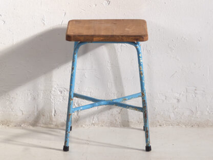 Taburete metal y madera estilo industrial de 50cm (Francia, c.1950)