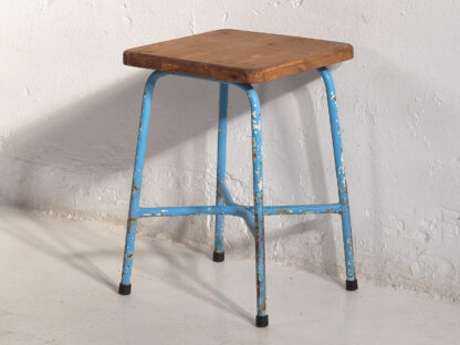 Taburete metal y madera estilo industrial de 50cm (Francia, c.1950)