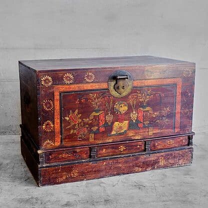 Antique Chinese Chest with Floral Illustrations (c.1890)