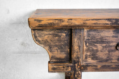 Consola grande de madera antigua de olmo con pátina oscura