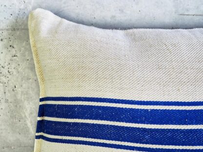 Blue natural linen cushion made from old grain sacks #6