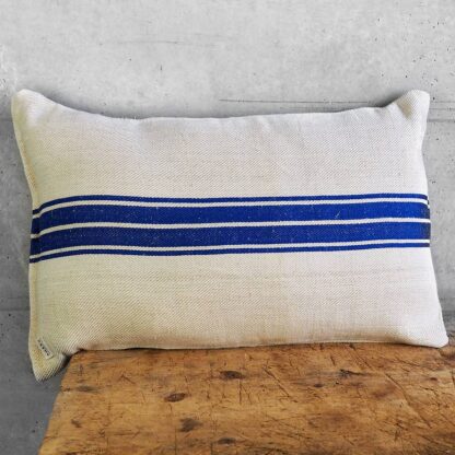 Blue natural linen cushion made from old grain sacks #6