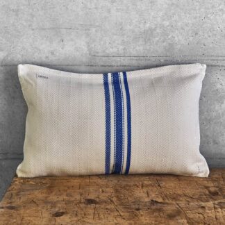 Cojín lumbar de lino natural con rayas azules N16