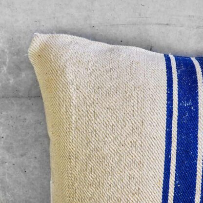 Blue striped cushion made with antique sacks N18