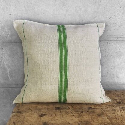 Green Striped Cushion made from antique sacks