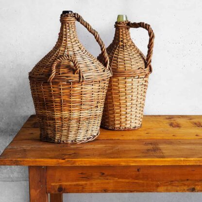 Antique decorative wicker bottle made of glass (France, c.1920).