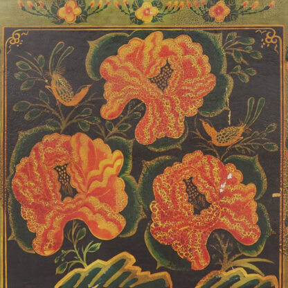 Baúl de madera antiguo con ilustraciones de peonías (China, c.1900) #5