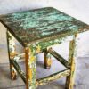 Table de chevet basse ancienne en bois vert turquoise et blanc (vers 1920) – Image 2