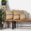 Antique blue and green striped linen cushion