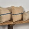 Antique blue and green striped linen cushion - Image 3