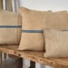 Antique blue and green striped linen cushion - Image 4