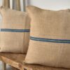 Antique blue and green striped linen cushion - Image 5