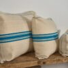 Antique linen turquoise blue striped cushion - Image 3