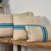 Antique linen turquoise blue striped cushion - Image 4