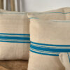 Antique linen turquoise blue striped cushion - Image 5