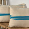 Antique linen turquoise blue striped cushion - Image 6