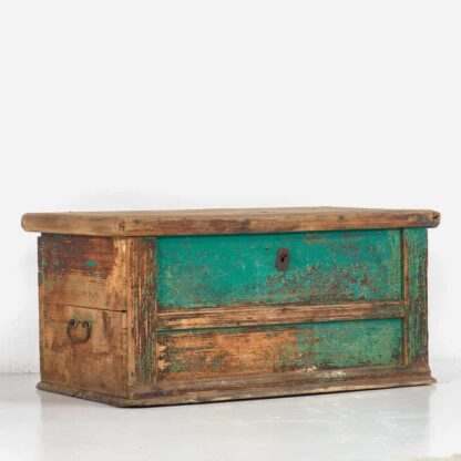 Baúl de madera maciza antiguo color verde (c.1890)