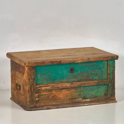 Baúl de madera maciza antiguo color verde (c.1890)