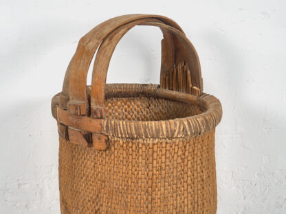 Cesta de pescador antigua con asa de madera maciza (c.1900) #6