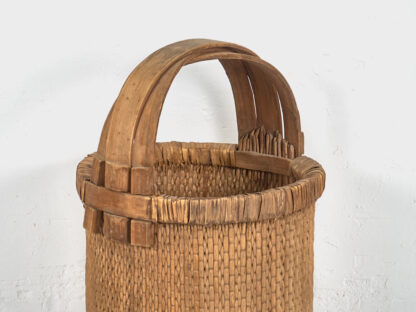 Cesta de pescador antigua con asa de madera maciza (c.1900) #7