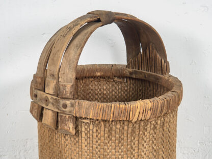 Cesta de pescador antigua con asa de madera maciza (c.1900) #8