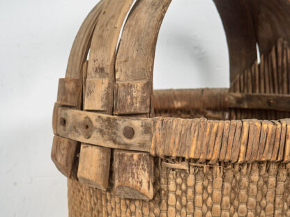 Cesta de pescador antigua con asa de madera maciza (c.1900) #8